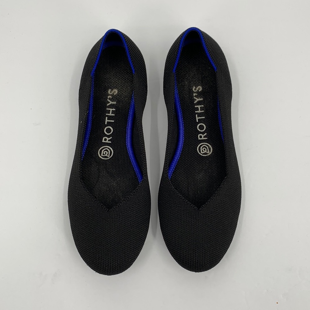 Rothys rounded toe ballet flats black shoe washable knit stretch 7.5